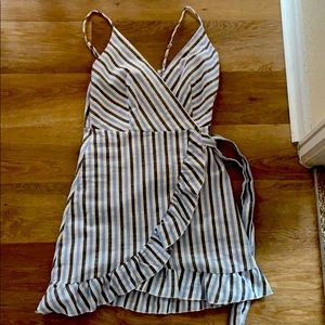 Blue and Grey Pinstripe wrap dress